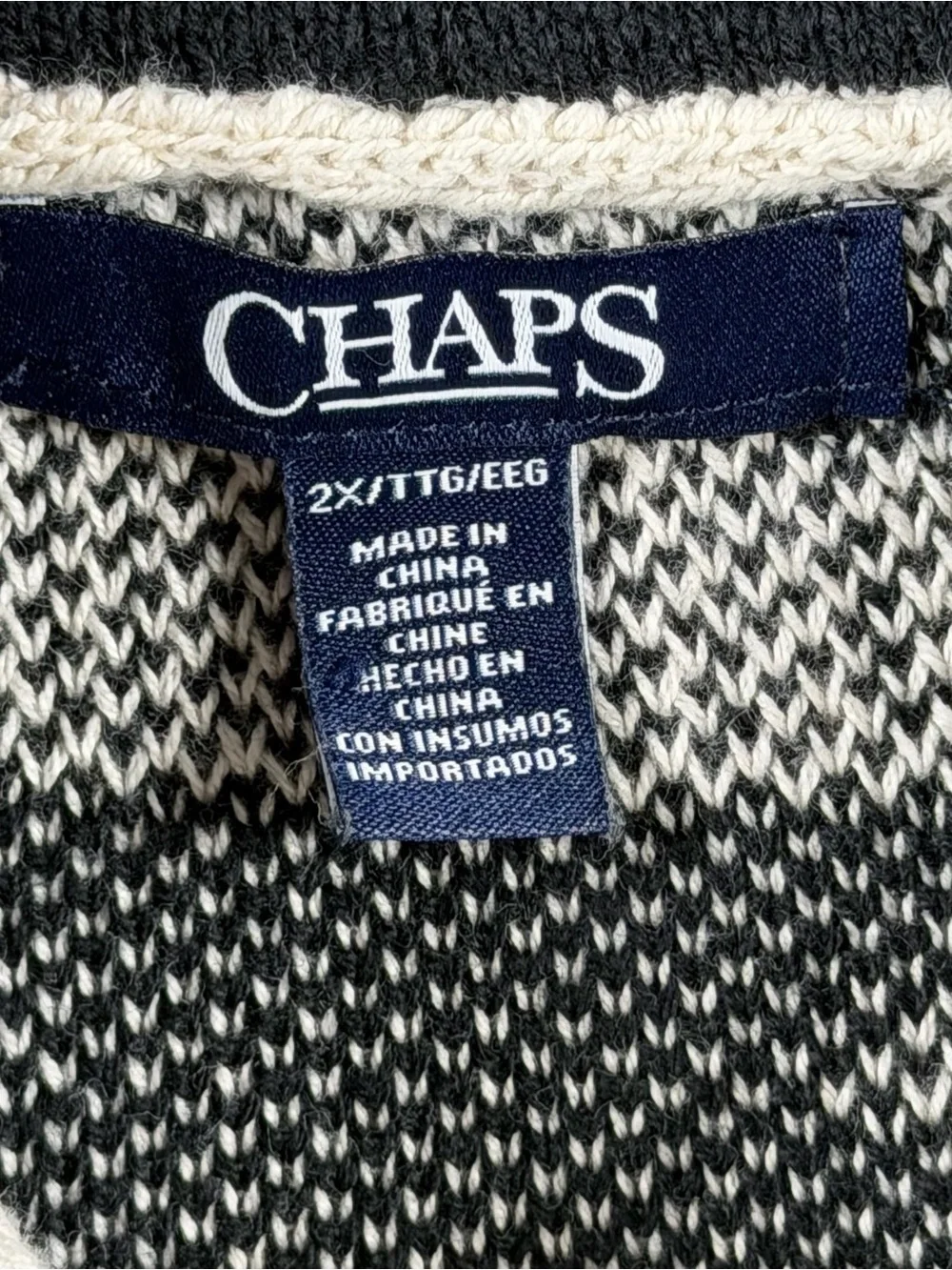 Chaps Aztec Geometric Button Up Cardigan Black & White Size 2X Womens Zebra Cowl